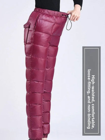 Thickened Cotton Pants Men's Outerwear Winter Trousers Elastic Waist Three-Layer Filling Windproof Warm Casual Straight Leg L...