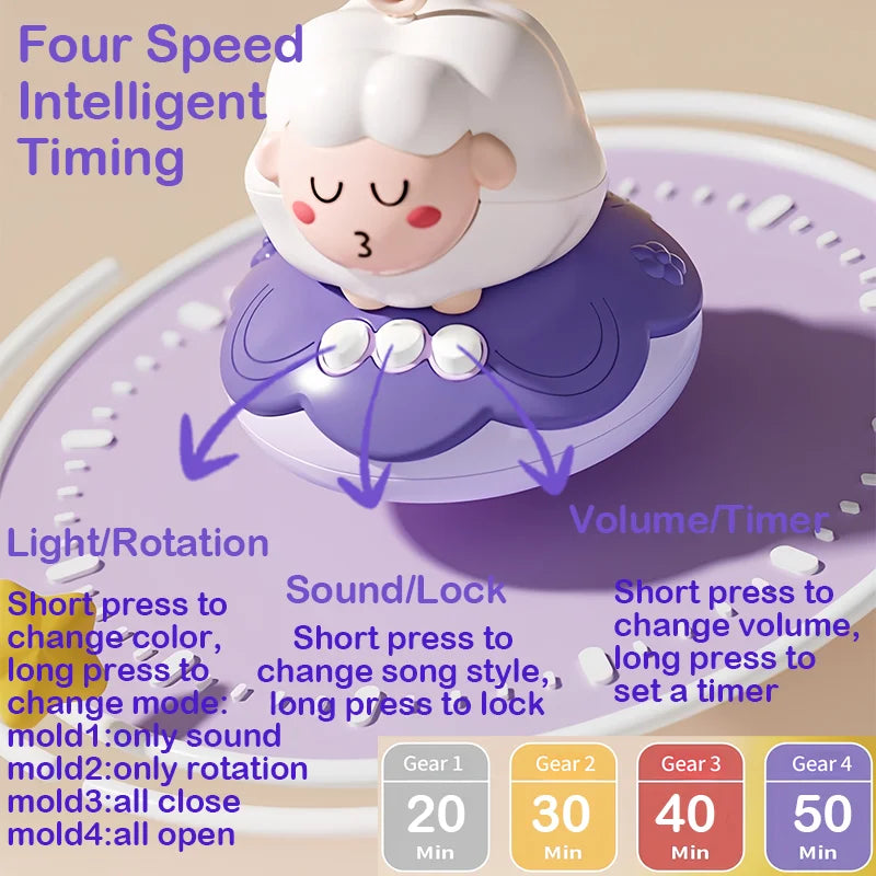 360° Musical Baby Crib Mobile Rotating Night Light Projection Bed Bell Toy Four Speed Timming Hanging Infant Newborn Bedside Gif