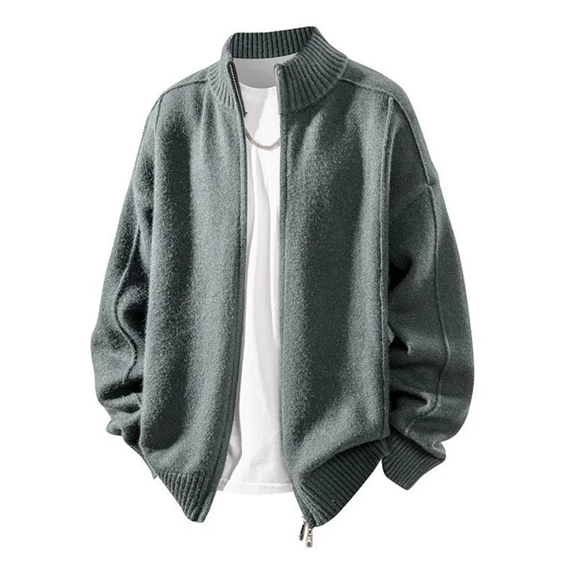 Cardigan sweater, men's knitted sweater, lazy style, high-end feeling, spring and autumn with thick velvet, loose fit for extern