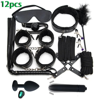 Erotic Sex Toys For Women Adults Games Nylon 16pcs Bondage BDSM Kits Handcuffs Sex Whip Mouth Gag Dildo Vibrator Anal Plug