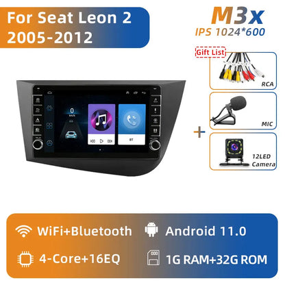 Jundof 2 Din Android 12 For Seat Leon 2 MK2 2005-2012 Car Radio Multimedia Video Player Carplay Stereo Autoradio DVD IPS Screen