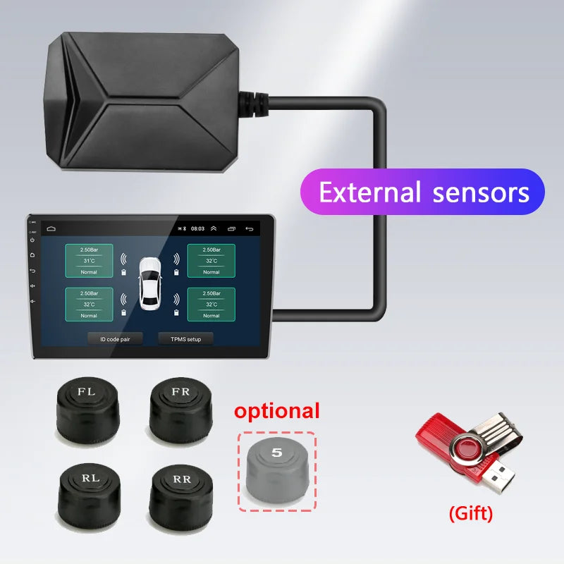 TPMS Car Tire Pressure Alarm Monitor Display System for Android USB Car Navigation Player Temperature Warning Sensors Tire Gauge