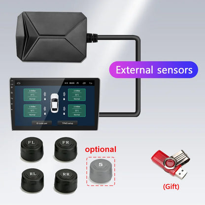 TPMS Car Tire Pressure Alarm Monitor Display System for Android USB Car Navigation Player Temperature Warning Sensors Tire Gauge