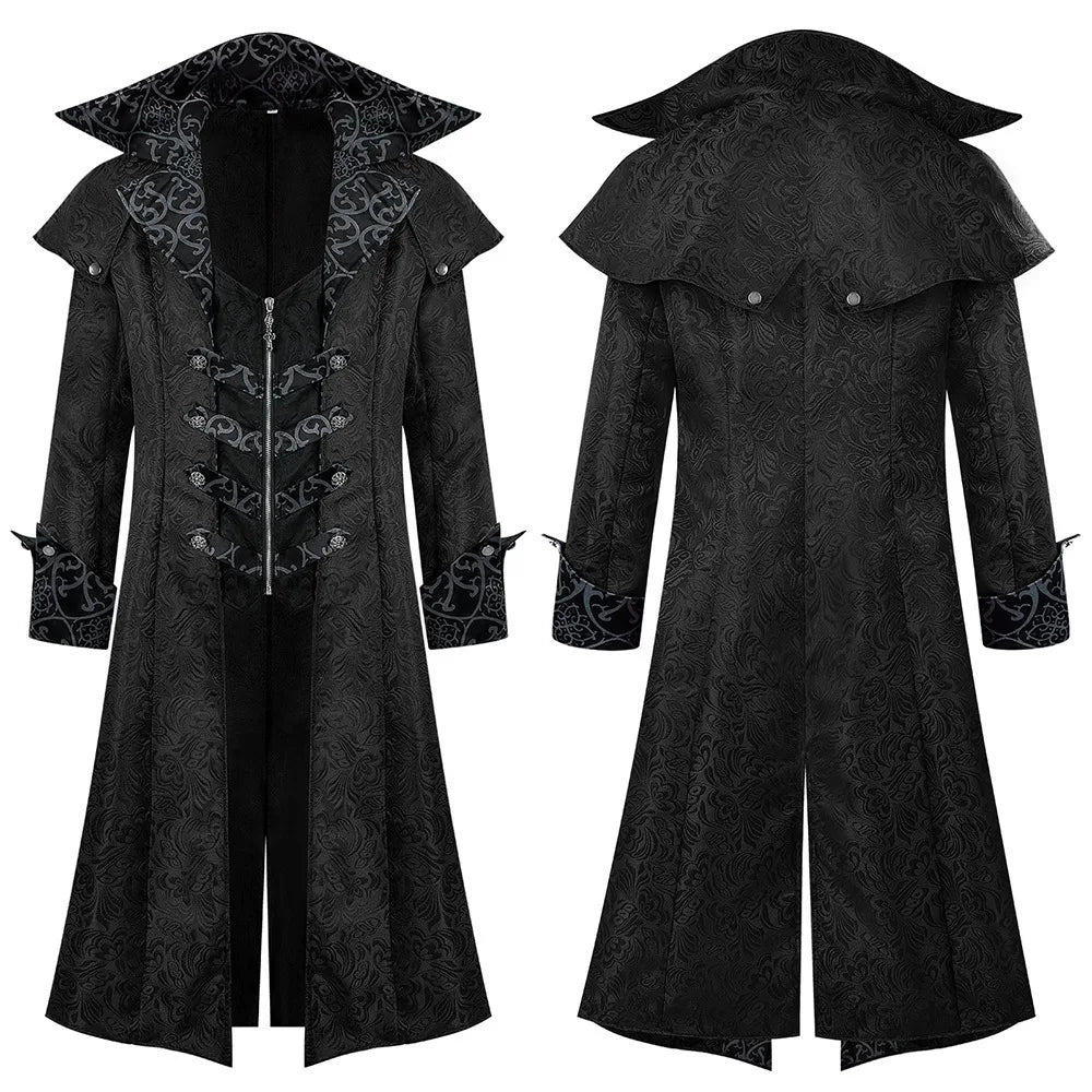 Men's Gothic Steampunk Long Coat Vintage Vampire Victorian Medieval Cosplay Costume High Collar Trench Coat Halloween Party Dres