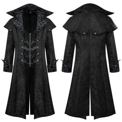 Men's Gothic Steampunk Long Coat Vintage Vampire Victorian Medieval Cosplay Costume High Collar Trench Coat Halloween Party Dres