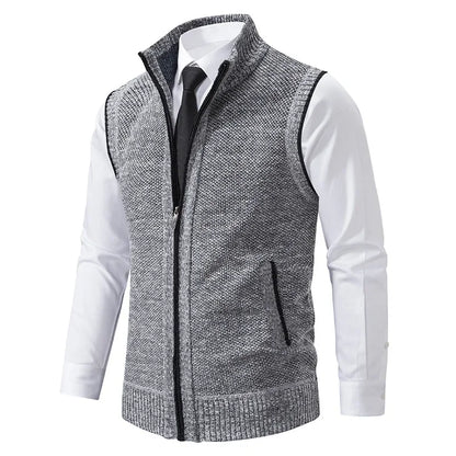 Men's Winter Autumn Sweater Vest Knitted Sleeveless Cardigan Stand Collar Zipper Sweatercoat Warm Simple Style Male Knitwear