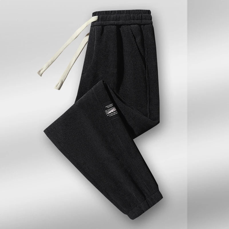 Men's Fleece Lined Thickened Loose Fit Casual Pants Autumn Winter Large Size Long Trousers Elastic Waist Workout Sweatpants