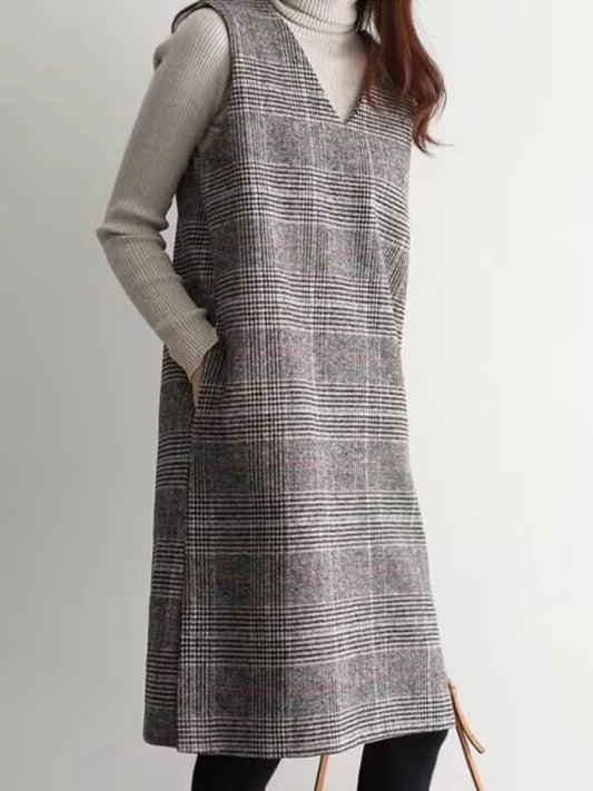 Mid-Length Woolen Ba Zipper Svel Dr Large Size Women's Faion V-Ne Slimming Midi Dr Autumn Casual Sle