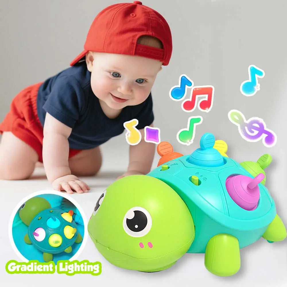 Baby Musical Turtle Crawling Toy, Interactive Light & Sound Sensory Toy, Tummy Time Fine Motor Skill Toy