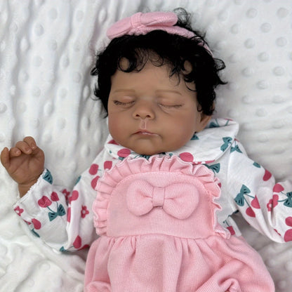 BZDOLL 50cm Asleep Reborn Doll, Black & Brown Skin, Vinyl Limbs Cloth Body, Handmade Play & Bedtime Toy, Girls Birthday Gift