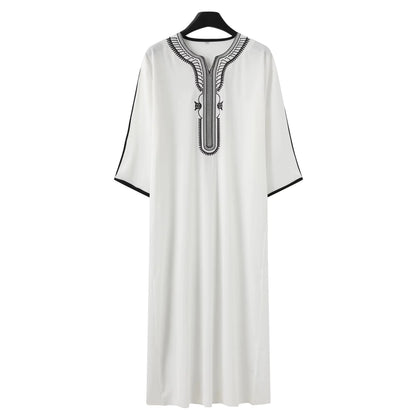 Traditional Middle Eastern Style Muslim Men's Long Robe Retro Embroidered Casual Daily Eid Al Fitr Robe