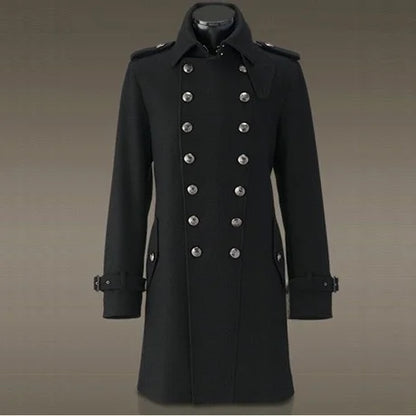 Winter Military Style Woolen Coat Men's Mid-Length Jacket Fashionable Urban Fit Youth Double-Breasted Straight Hem Design