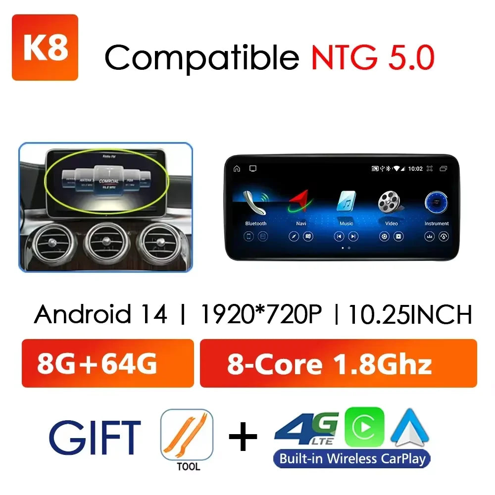 Android Auto Wireless CarPlay For Mercedes Benz C Class W205 GLC X253 V W446 Car Multimedia Navigation GPS DSP Qualcomm 680
