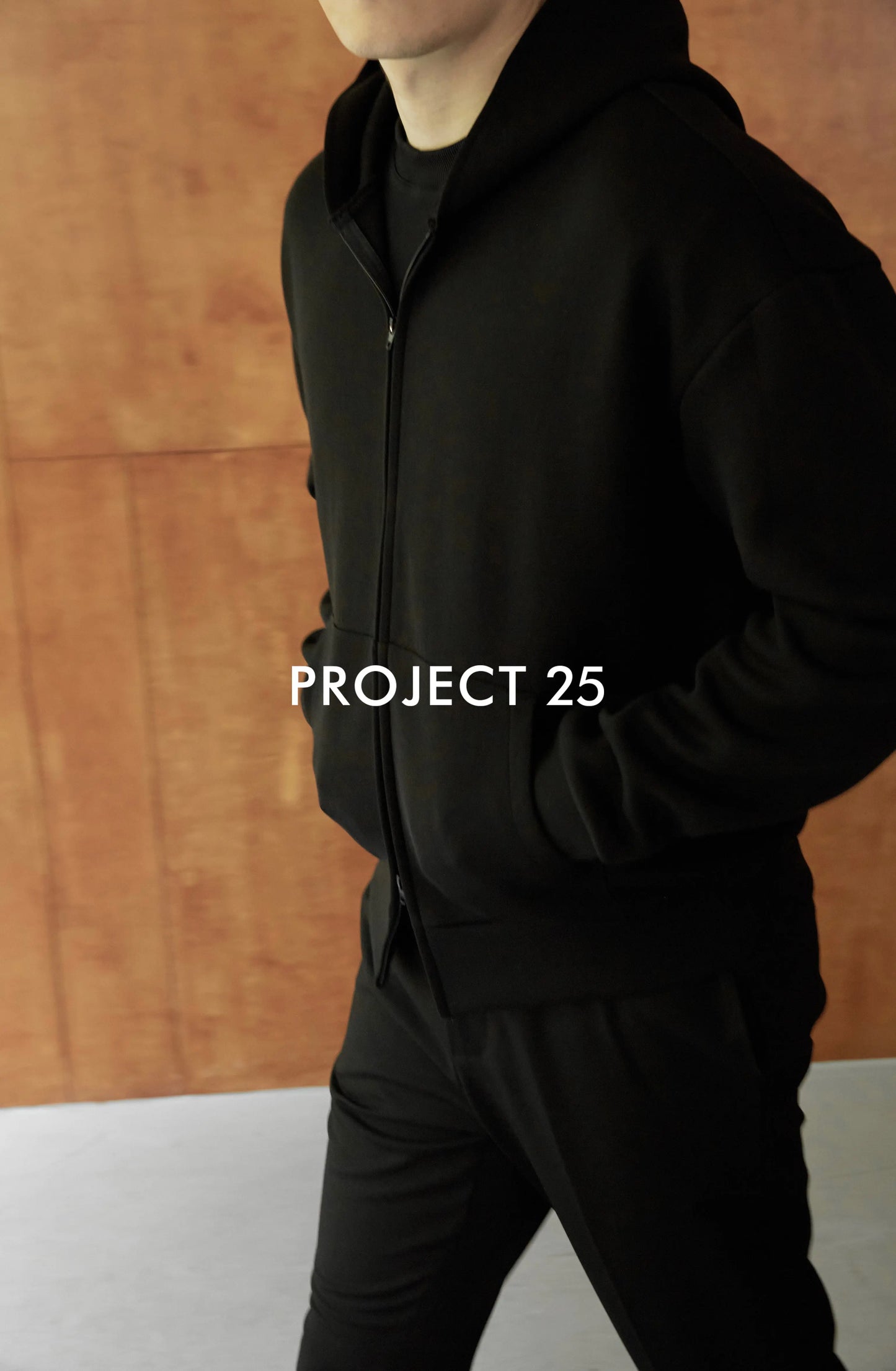 PROJECT 25 Air Layer Fabric Hooded Zip Sweatshirt Men Short Wide Silhouette Solid Color Basic Casual Commute All Match Jacket