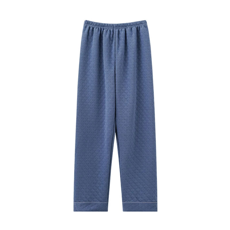 Man pajamas pants autumn winter 3layers cotton interlayer long pants Japanese style elastic waist casual male home sleep bottoms