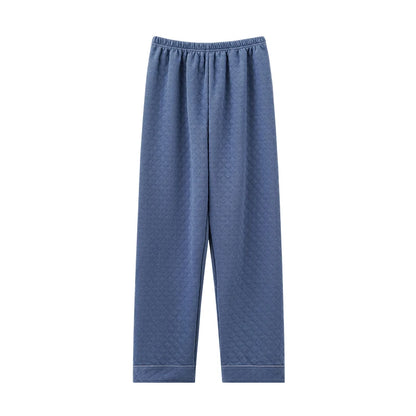 Man pajamas pants autumn winter 3layers cotton interlayer long pants Japanese style elastic waist casual male home sleep bottoms