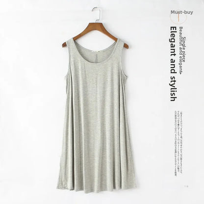Loose Modal Summer Dr Women's Vest Dr plus Size Large 200 Pou Wearable Base Layer Korean Sle round Ne Midi Dr