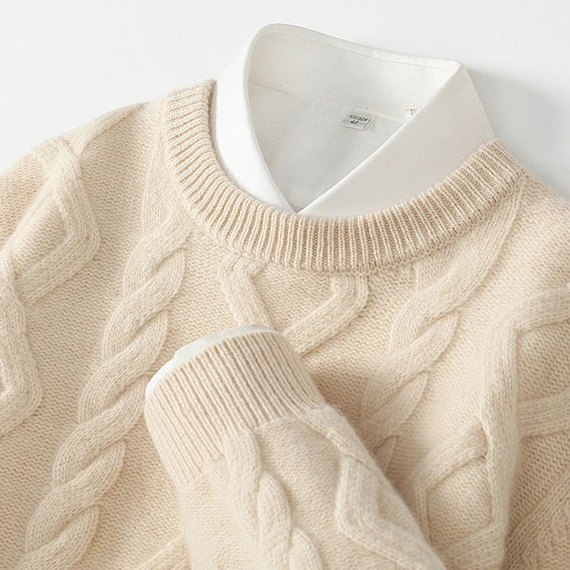Three heavy thick sweaters men's round neck pullover sweater youth loose twisted cashmere bottoming knitting fir