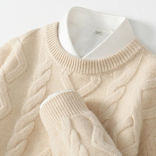 Three heavy thick sweaters men's round neck pullover sweater youth loose twisted cashmere bottoming knitting fir