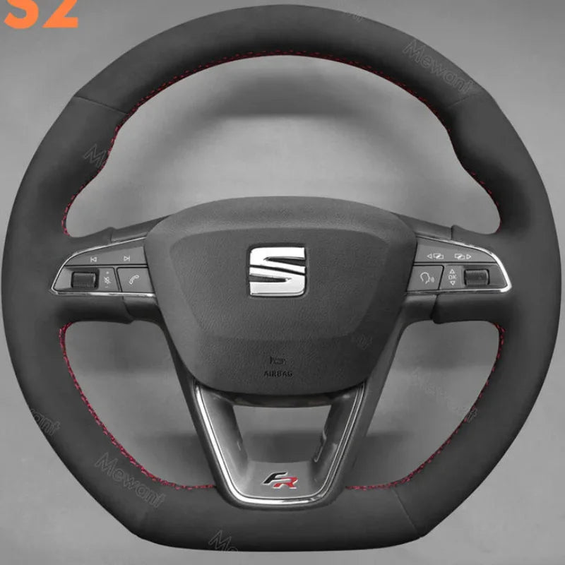 DIY copper stripe suede Car Steering Wheel Cover for Seat Leon FR CUPRA Ibiza Alhambra Line Arona Ateca Toledo 2014-2020