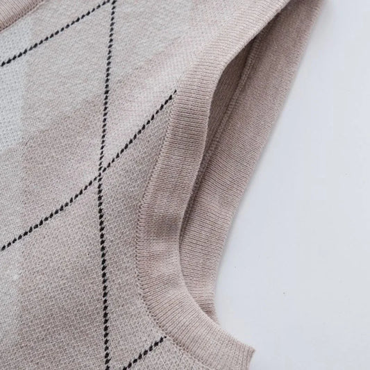 Thickened Casual Sweater Tank Top for Men Vintage Argyle Check Knitting Vest Man Autumn Winter Out Wear Sleeveless Sweaters