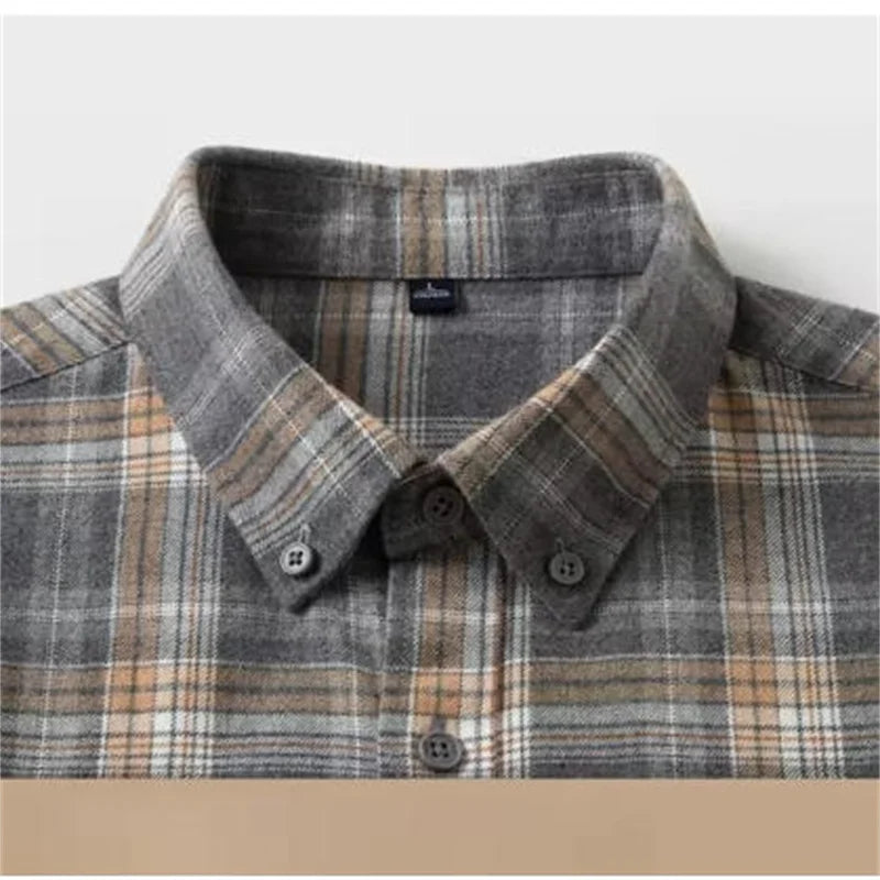 100% Cotton Men's Flannel Shirt Plaid Long Sleeve Casual Multi-Color Gold Quality Comfort Soft Daily Home New Fashion  Thick Top