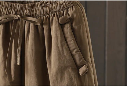 Retro  Color Cotton Filled Casual Loose Harem Pants Small Footed Trousers Winter Outerwear for Women plus Size