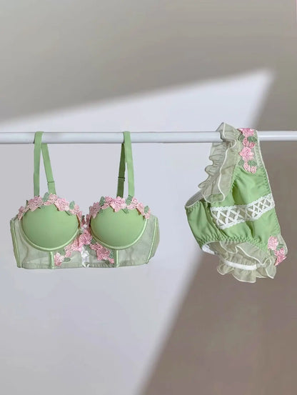 Sweet Innocent Japanese Style Lingerie Set Cute Soft Wireless Bra Gathered Push Up Thin Fabric Summer Lightweight Underwear S-XL