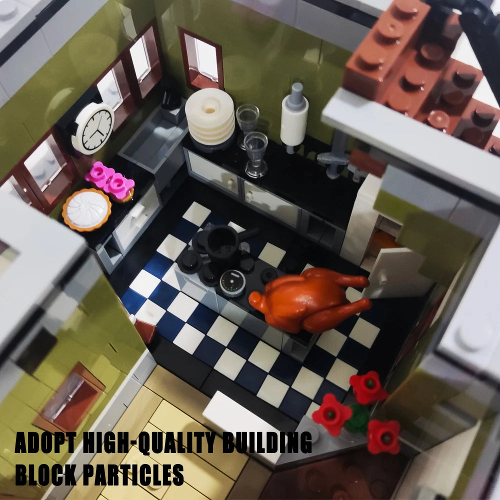 Creative Expert Bank Cafe Corner MOC Building Blocks City Model Bricks Dinner Bookstore Assembly Set Street View Toy Gifts Decor
