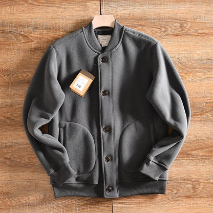 Warm Fleece Lined Double Sided Velvet Winter Jacket American Casual Baseball Collar Men's Outerwear Standard Fit Polyester Fiber