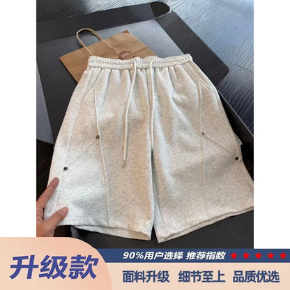 Cleanfit Men's Short Pants Rivet Splicing Deconstruction Sporty Four-Five Split Summer Heavyweight Sweatpants Casual Shorts