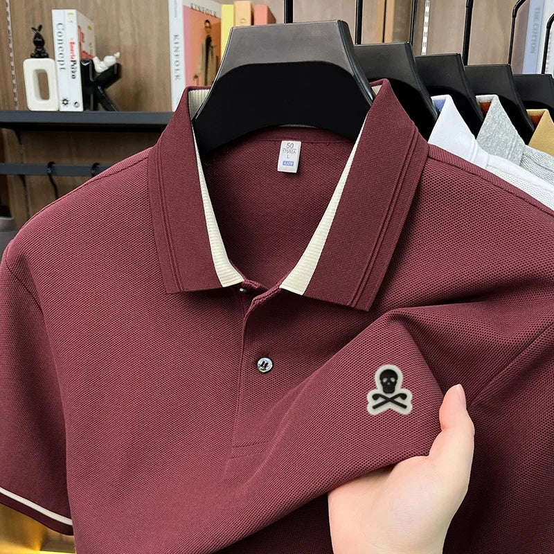 100% Pure Cotton Men's Comfort Breathable Sleek Polo Shirt Business Work Golf Versatile Short Sleeve Premium Offset Printing Tee