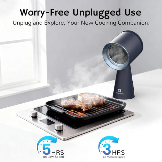 Portable Range Hood with Rechargeable Battery Powered, 3-Speed Suction, Desktop Exhaust Fan for Kitchen, with Extra Grease