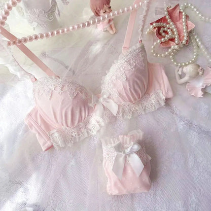 YUQI Sexy Japanese Sweet Bra Set G Cup Large Cup Women's Underwire Heavy Lace Thin Cup Comfort Pure & Sensual Lingerie  push up