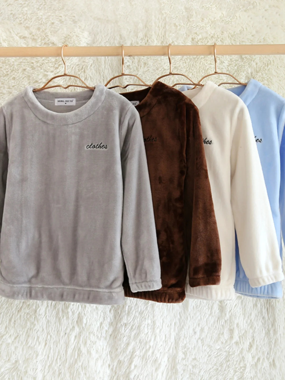 Thiened Coral Fce Spwear Men's Winter Home Clothes Long Sve round Ne Pullover Flannel Soft Warm Casual Top