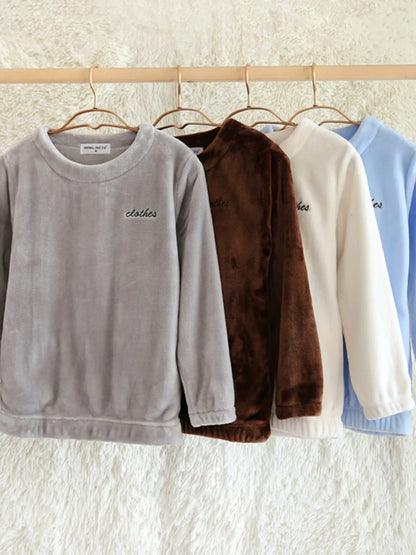 Thiened Coral Fce Spwear Men's Winter Home Clothes Long Sve round Ne Pullover Flannel Soft Warm Casual Top