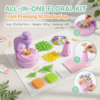 DIY Flower Bouquet Making Kit Press Machine Kids Art Craft Toy Educational Handmade Creative Gifts for Girls Birthday Play Set