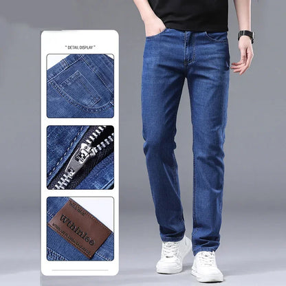 New Men Spring Autumn Straight Leg Business Jeans Trend Male Baggy Stretch Daily Casual Comfortable Black Gray Denim Trousers