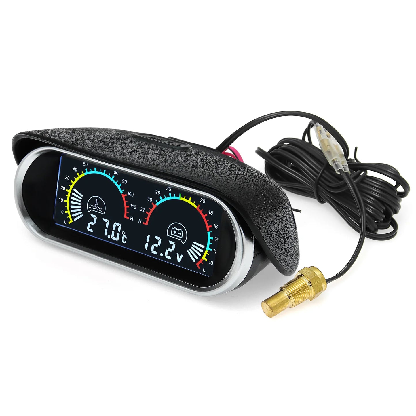 12V 24V Digital Water Temperature Gauge + Volt Water Temperature Sensor Head Plug Joint Pipe Sensor Radiator Hose Adapter 1/8NPT