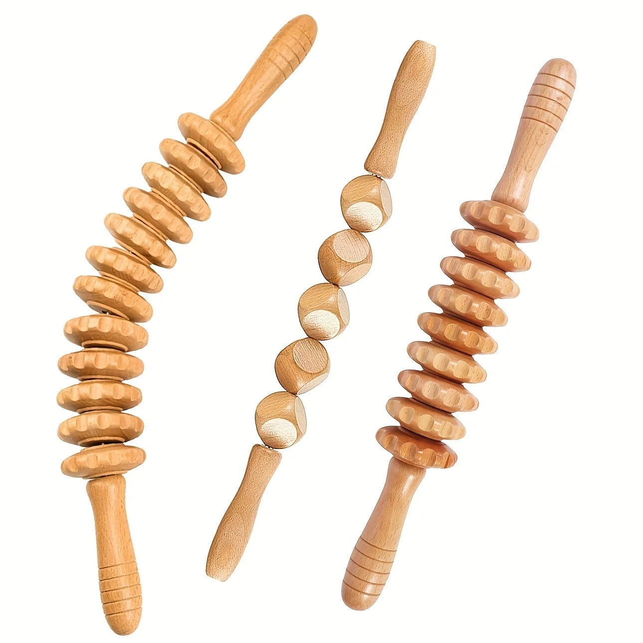3-Piece Wooden Massage Roller Set, including 12-roller, 9-roller, suitable for use on the hands, suitable for both men and women