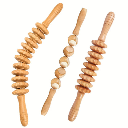 3-Piece Wooden Massage Roller Set, including 12-roller, 9-roller, suitable for use on the hands, suitable for both men and women