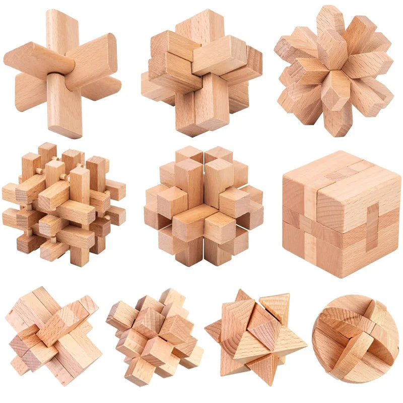 Classic Luban Lock Puzzle 3PCS Set Wooden Brain Teaser For Adults And Kids IQ Challenge Unlock Interlocking Educational Toys