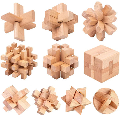 Classic Luban Lock Puzzle 3PCS Set Wooden Brain Teaser For Adults And Kids IQ Challenge Unlock Interlocking Educational Toys
