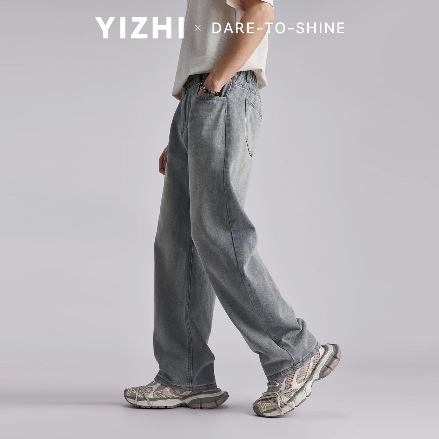 Men's Korean Style Draped Wide Leg Jeans 2026 Summer Elastic Waist Loose Curved Pants Streetwear Commuter Casual Long Trousers