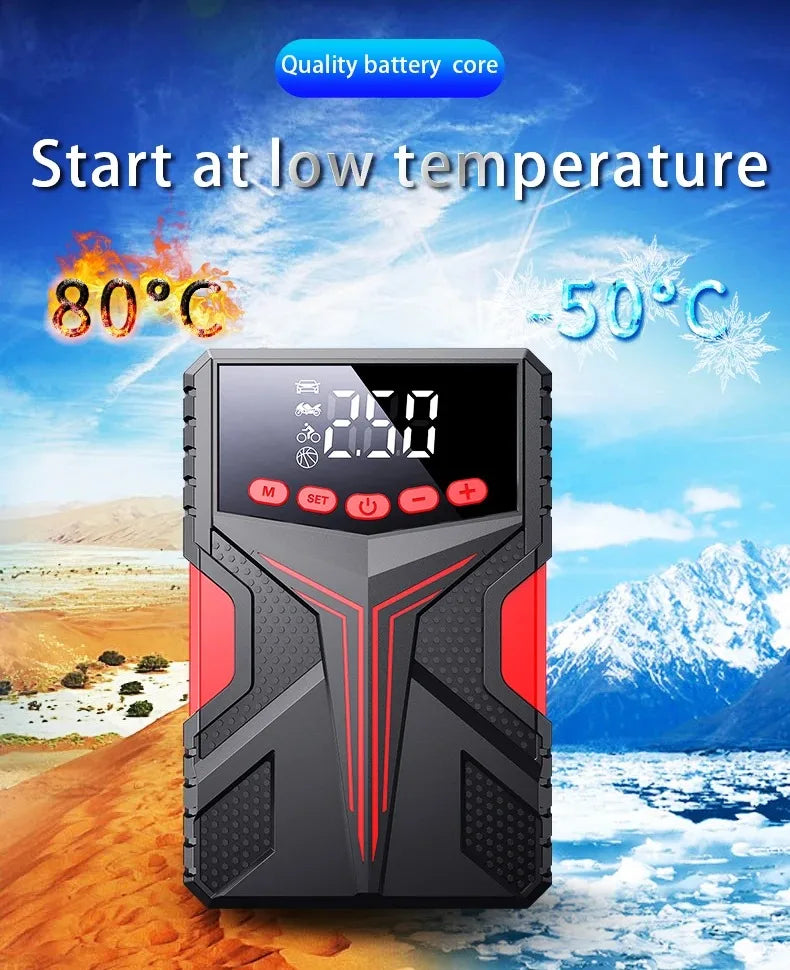 Car Jump Starter & Tire Inflator 2-in-1, Heavy Duty Battery Booster with Power Bank for 12V Petrol/Diesel Vehicles