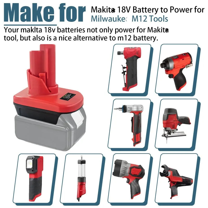 DM20M12 MT18M12 Adapter for Milwaukee/DeWalt/Makita 18V/20V Lithium Batteries Converting To for Milwaukee M12 12V Battery Tools