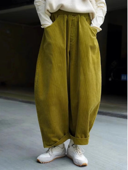 High-End Japanese Style Corduroy Women's plus Size Loose Thickened Stripe Velvet Banana Pants Scythe Pants Autumn Winter