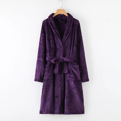 Thickened Long Coral Fleece Robe for Women Autumn Winter Plush Flannel Sleepwear Ankle-Length Men's Bathrobe Home Clothes