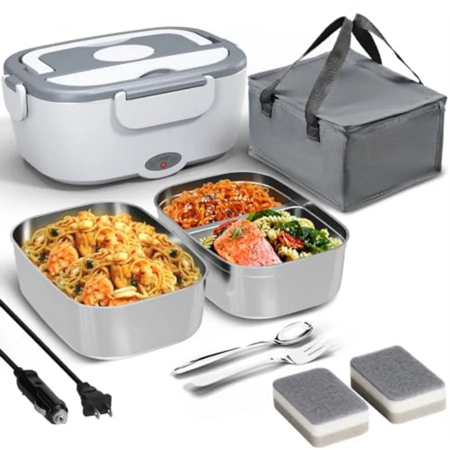 Portable Electric Heated Lunch Warmer Box for Work Stainless Steel Bento Box Adult Plug In Food Heater for Car 12V 24V 110V Sel