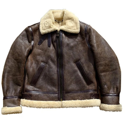 Turkish Authentic Sheepskin Leather Jacket Vintage Cracked Texture Winter Warmth And Style Ideal Choice
